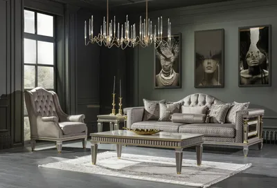 Produktbild von Wohnzimmer Set Grau Sofagarnitur Couchtisch Sessel Elegantes Beistelltisch 4tlg.