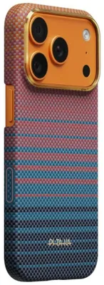 Produktbild von Aramid Handyhülle für iPhone 17 Pro, PITAKA Edge Ultra-Slim Case PitaTap mit MagSafe, Rosa und Blau mit Polyamid