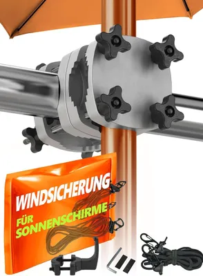 Produktbild von Sonnenschirmhalter Balkongeländer + Windsicherung, Anthrazit | Schirmhalterung Balkongeländer als Sonnenschirmständer Balkon - Sonnenschirm Halterung Balkon mit Windsicherung für Schirme