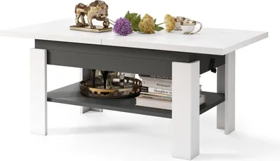 Produktbild von All4All Couchtisch Rino , Kaffeetisch , Wohnzimmertisch mit Ablage , Sofatisch , ausziehbar bis 170cm , höhenverstellbar , 130x65cm , 05 , Weiß + Anthrazit
