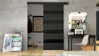 Obrázek produktu pro Posuvné dveře SKULEN 5 - 90 cm, černé / černé sklo