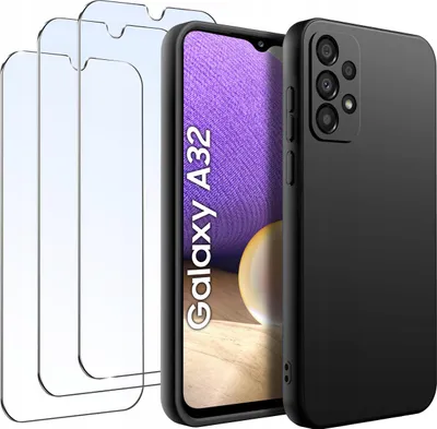 Immagine prodotto di SET Custodia per Samsung A32 4G | Nero opaco Silicone Slim +3 PEZZI VETRO