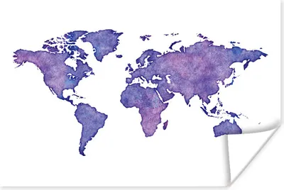 Produktbild von MuchoWow® Poster Weltkarte - Aquarell - Violett 60x40 cm - Schlafzimmerdekoration