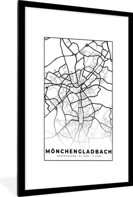 Produktbild von MuchoWow® Gerahmtes Poster Karte - Mönchengladbach - Stadtplan 60x90 cm - Poster mit Schwarzem Bilderrahmen Wandposter Rahmen Foto Bilder - Dekoration - Wandposter Wohnzimmer - Hochwertig
