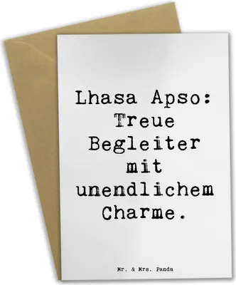 Produktbild von Mr. & Mrs. Panda Grußkarte Spruch Lhasa Apso Treue Begleiter - Weiß - Geschenk, Wachhund, charmanter Hund, Hunderassen Pflege, treuer, einladungskarten, hochzeitskarten