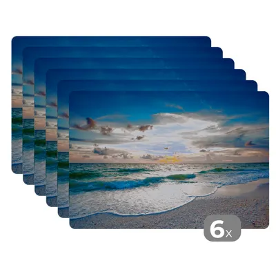 Obrázok produktu pre MuchoWow® Podložky Sada 6 podložiek Umývateľné podložky 30x45x0.3cm Pláž - more - západ slnka Podložka pod stôl Nekĺzavá a odolná voči teplu