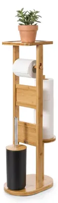 Produktbild von Relaxdays WC Garnitur, HxBxT: 80 x 30 x 18 cm, stehender Klopapierhalter, Klobürste, Ersatzrollenhalter, Ablage, natur