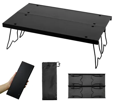 Produktbild von GOMETY Campingtisch Faltbar Klein, Aluminium Klapptisch mit Tragetasche, Outdoor Tisch Ultraleicht Tragbarer, Campingtisch Klappbar Klein Alu Beistelltisch für Camping Wandern Strand Angeln(Schwarz)