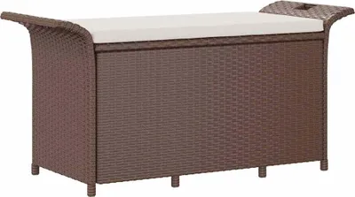 Obrázok produktu pre vidaXL Záhradná lavica s vankúšom hnedá 116x46x57 cm Poly ratan