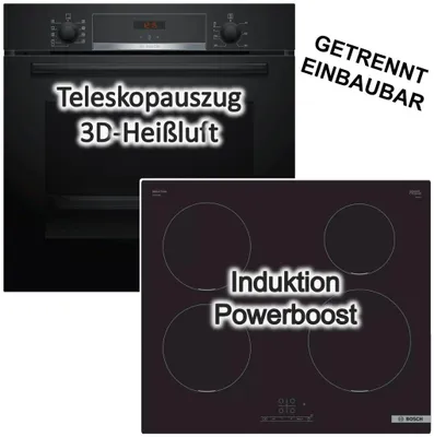 Produktbild von Herdset Bosch Backofen EcoClean mit Induktionskochfeld Booster - autark, 60 cm