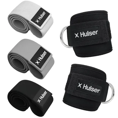 Produktbild von Hulser Sportliches Bundle – 2 Ankle Straps & Booty Band Set – Schwarz – Fußschlaufen – Widerstandsband – Fitnessband Gesäß – Stretchband – Beine
