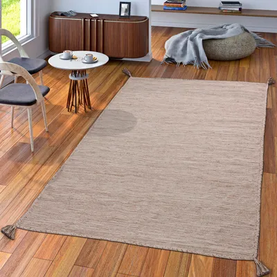 Produktbild von TT Home Handwebteppich Wohnzimmer Natur Webteppich Kelim Modern Baumwolle In Beige Größe 80x150 cm