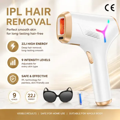 Produktbild von IPL Laser Haarentfernungsgerät - Heim Epilierer - 5,2 cm² Behandlungsfenster - Nahezu schmerzfrei - Ganzkörper in 8 Min - Für Frauen und Männer - Weiß