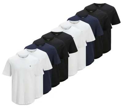 Produktbild von JACK&JONES Herren T-Shirt, 10er Pack - JPRBLABRODY TEE CREW NECK 10PK, Kurzarm, Rundhals, Baumwolle Weiß/Blau/Schwarz L