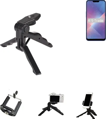 Produktbild von K-S-Trade Stativ Tisch-Ständer Dreibein Handy-Stativ Ständer kompatibel mit Oppo A5 Mini-Stativ Smartphone Tripod Handy-Stativ aus Plastik schwarz