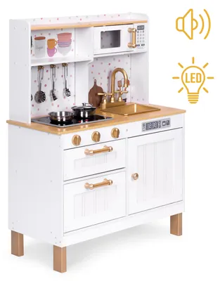 Immagine prodotto di Cucina giocattolo per bambini con suoni e luci LED, in legno, grande, con ante apribili e 7 accessori ECOTOYS