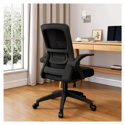 Produktbild von Bürostuhl, ergonomischer Drehstuhl mit atmungsaktiver Mesh-Rückenlehne, hochklappbaren Armlehnen und Lendenwirbelstütze für Computer - Homeoffice (Schwarz)