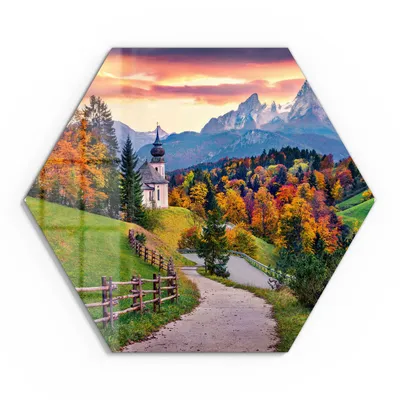 Produktbild von DEQORI Glasbild Echtglas 40x35 cm 'Maria Gern mit Watzmann' Wandbild Bild modern Deko