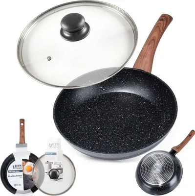Produktbild von Vilde Granitpfanne Bratpfanne Pfanne aus Granit mit Glasdeckel BLACK&WOOD 24 cm
