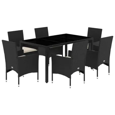 Immagine prodotto di vidaXL set da pranzo da giardino 7 pezzi con cuscini nero poli rattan vetro