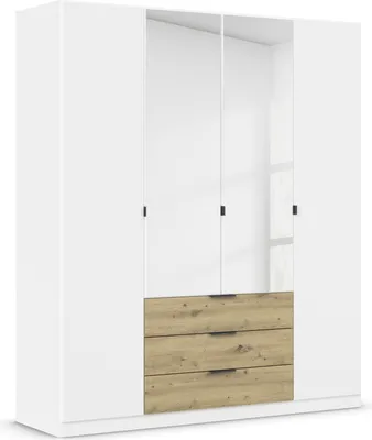 Produktbild von Drehtürenschrank >Davoa< in alpinweiß / Eiche Artisan / Spiegel - B/H/T: 181/210/54 cm