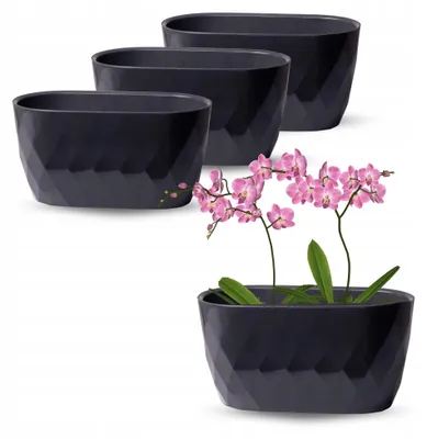 Produktbild von OMAGO Oval Kunststoff Pflanzschale 3er-Set Anthrazit 29cm