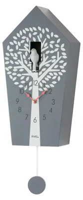 Image de AMS 7287 Coucou Horloge murale à quartz avec pendule rouge gris avec motif arbre Horloge à pendule