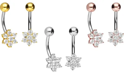 Produktbild von Bauchnabelpiercing Titan Bananabell mit 925er Silber-Design KRISTALLBLUME