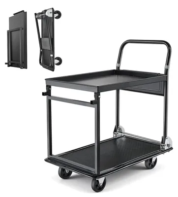 Obrázek produktu pro Přepravní vozík – skládací plošinový vozík se 2 patry – nosnost 317 kg –Polyuretankolečka – rozměry 73 x 47 x 82 cm