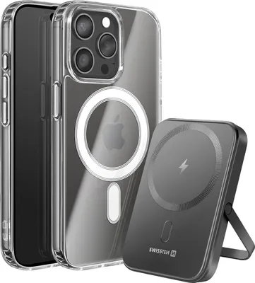 Immagine prodotto di Swissten, Bundle MagSafe Custodia per iPhone 15 Pro + Powerbank da 5000 mAh, trasparente