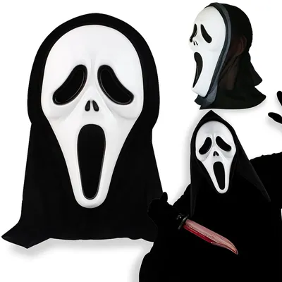 Zdjęcie produktu dla Maska krzyk na halloween białoczarna maska horror na twarz przebranie strój impreza tematyczna uni