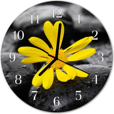 Produktbild von Glasuhr Wanduhr Küchenuhr Echt-Glas 30fi cm Blume schwarz