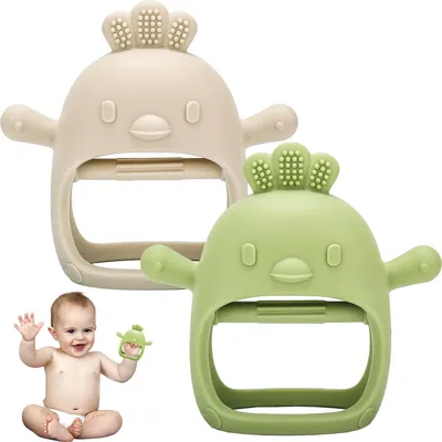 Produktbild von 2er Set Baby Beißringe, Beißhandschuhe, Silikon Beißring, BPA-frei, für 0-12 Monate