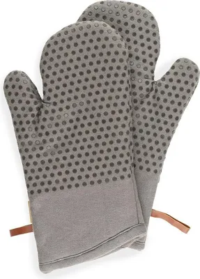 Produktbild von Unyqoos® Ofenhandschuhe mit Silikon-Dots, 2er Set – 18×33 cm, Graphitgrau, 100% Baumwolle, extra Grip & Hitzeschutz für heiße Pfannen und Ofengerichte