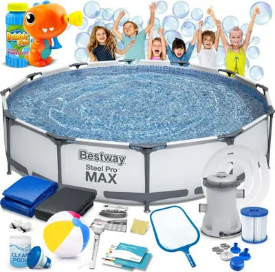 Zdjęcie produktu dla Basen ogrodowy stelażowy 366 x 76 cm 16w1 Bestway 56416 + maszynka do baniek GRATIS
