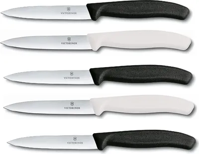 Produktbild von Victorinox | Swiss Classic Gemüsemesser-Set | 10 cm Klinge | 5-tlg. Schwarz & Weiß | perfekt für Tomaten | scharfe Präzisionsklinge | ideal für feine Schnitte in der Küche