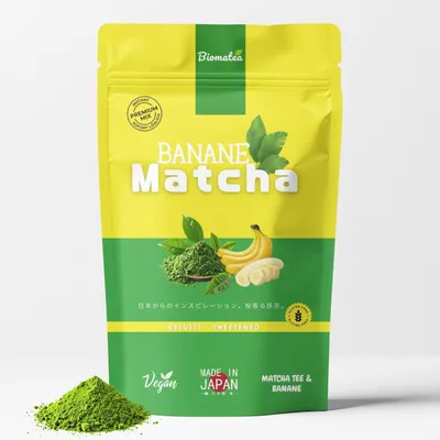 Produktbild von Biomatea Banane Matcha Pulver 100g – Instant Premium Mix, Vegan, Glutenfrei