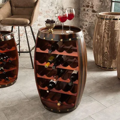 Produktbild von Originelles Flaschenregal BOTELLA 80cm braun Weinfass Pinienholz