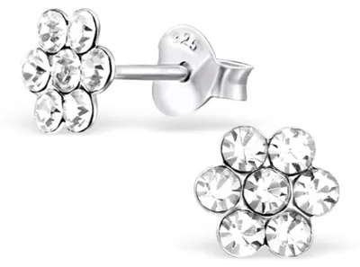 Produktbild von Kinderohrstecker Glitzer: Mädchen Ohrringe Silber „Kristall Blume" kristallklar & kristallklar