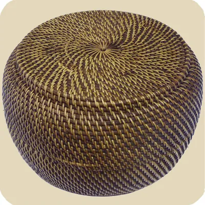 Produktbild von Korbschale mit Deckel aus 100% Ata, Rattan Palme, dekorative Unikate Korb-schale Holz-korb Handarbeit natur rund 29 x 14 cm