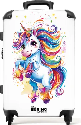 Produktbild von NoBoringSuitcases.com® Großer Koffer - Tänzelndes Einhorn mit Regenbogenmähne - Kombinationsschloss TSA - Hartschalen Trolley 4 Rollen - 72 liter - Reisekoffer - 66 cmKoffer Mittelgroß 67x43x25 cm, 72L,
