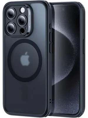 Productafbeelding van Beschermhoes set (5-in-1) voor iPhone 15 Pro Max, doorschijnend mat, met schermbeschermer en camera bescherming, MagSafe, bescherming volgens militaire norm, mat zwart