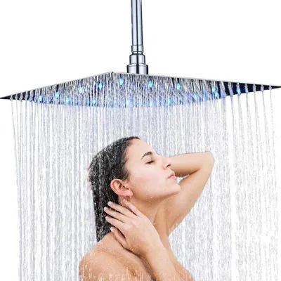Produktbild von Duschkopf Regendusche 12 Zoll Eckig mit LED, Selbstreinigend, 324 Anti-Kalk Düsen, Wassersparend, Edelstahl Chrom, 360° Verstellbar