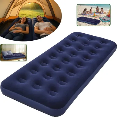 Produktbild von Luftbett Luftmatratze Gästebett Besuchermatratze für 1 Person Indoor und Outdoor aufblasbar blau, Ideal für Reisen, Outdoor und Gäste