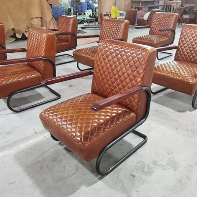 Immagine prodotto di Poltrona vintage in pelle lounge aviator alluminio argento alu sedia da ufficio club