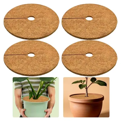 Produktbild von 4 Stück Kokosmatten Kokosscheibe Kokos-Mulchscheibe Kübelabdeckung Winterschutz für Topfpflanzen Pflanzenschutzmatte Unkrautschutzmatte Ø30CM