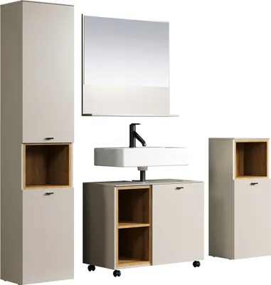 Image de trendteam bathroom Ensemble de salle de bains Sao Paulo Cachemire/Evoke Chêne mélaminé L/H/P env. 180/186/42 cm