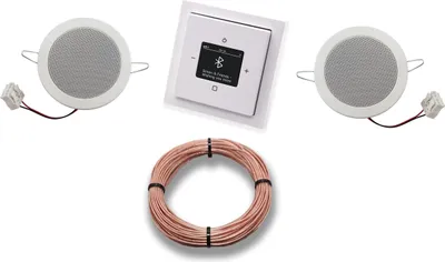 Produktbild von Busch Jäger DAB+ Unterputz Bluetooth (in and out) Radio 8217U-101 Future Linear Studioweiß, Komplett-Set mit 2 x Deckenlautsprecher Einbaulautsprecher + 20 m Lautsprecherkabel 2x0,75 mm2 8217 U - 101