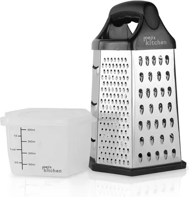 Immagine prodotto di JOEJI’S KITCHEN Affettatrice per verdure «Grattugia Joejis - Grattugia a 6 lati con contenitore Grattugia manuale Affettatrice Tritacarne Zester Antiscivolo Acciaio inossidabile Multiuso per grattugiare patate Affettatrice per cetrioli e formaggio», acciaio inossidabile, acciaio inossidabile