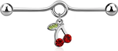 Produktbild von Industrial Stab Piercing Ohr Stecker Kirsche Cherry Autiga® Straight Barbell silber-rot 38 mm